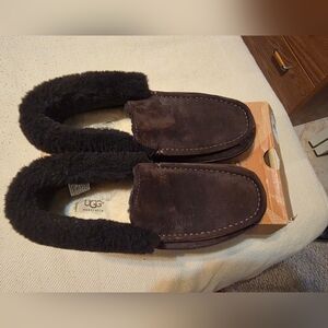 UGG Men's Dark Fuzzy Brown Slip-Ons